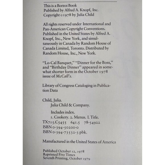 Julia Child & Company Hardcover Cookbook 1978, Dust Jacket - Picture 4 of 10